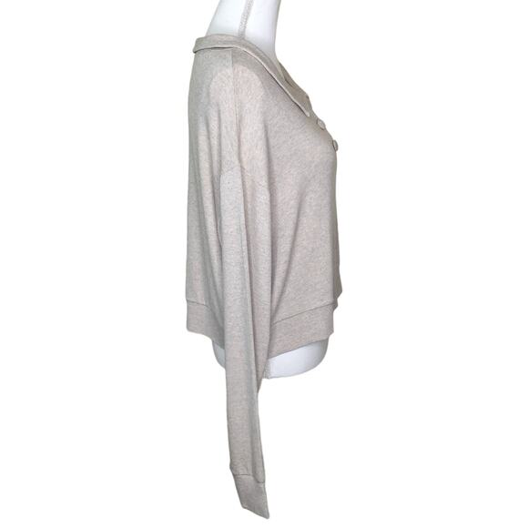 Lesjour! Heathered Oatmeal The Henley Ecovera Button Collar Long Sleeve Polo Top - Picture 7 of 11